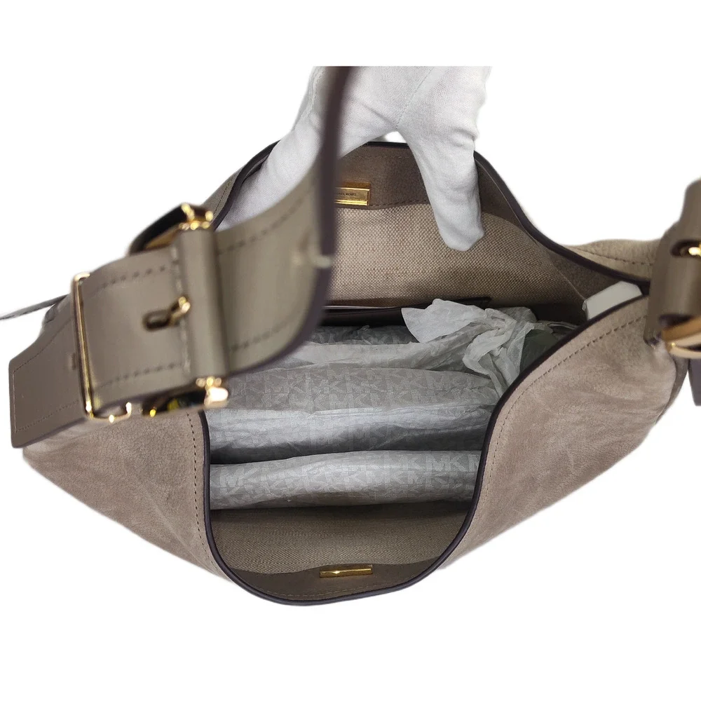 Michael Kors Nolita Large Nubuck Hobo Shoulder Bag Birch/Tan/Beige - NWT